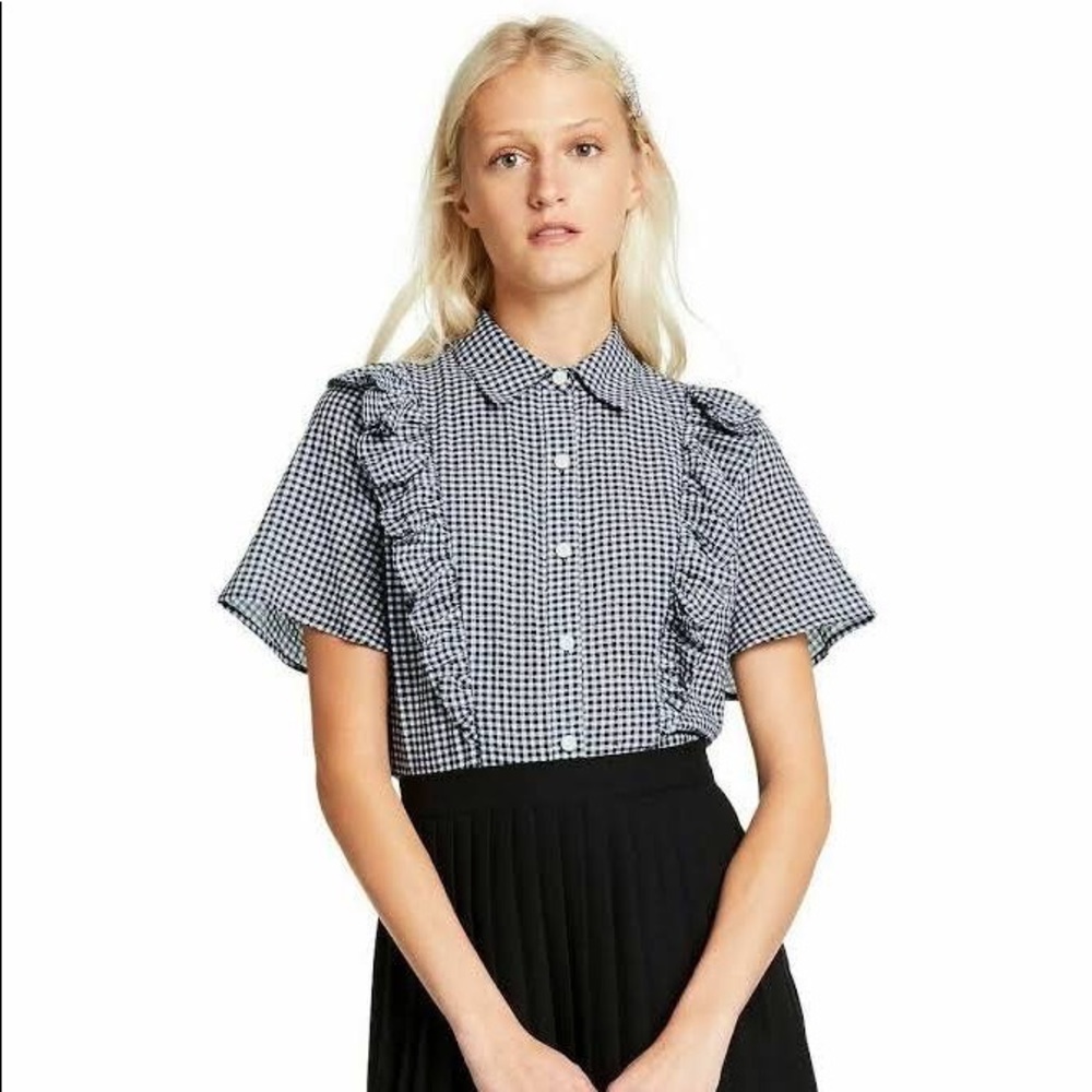 Sandy Liang × Target Black & White Gingham Short Sleeve Ruffle Size: Small